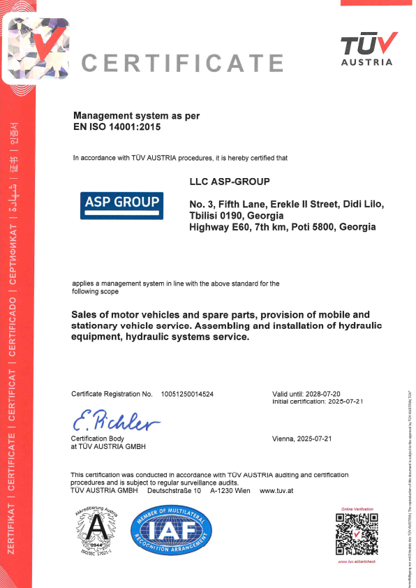 ISO 14001:2015 certificate page 1