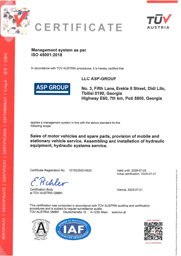 ISO 45001:2018 certificate page 1